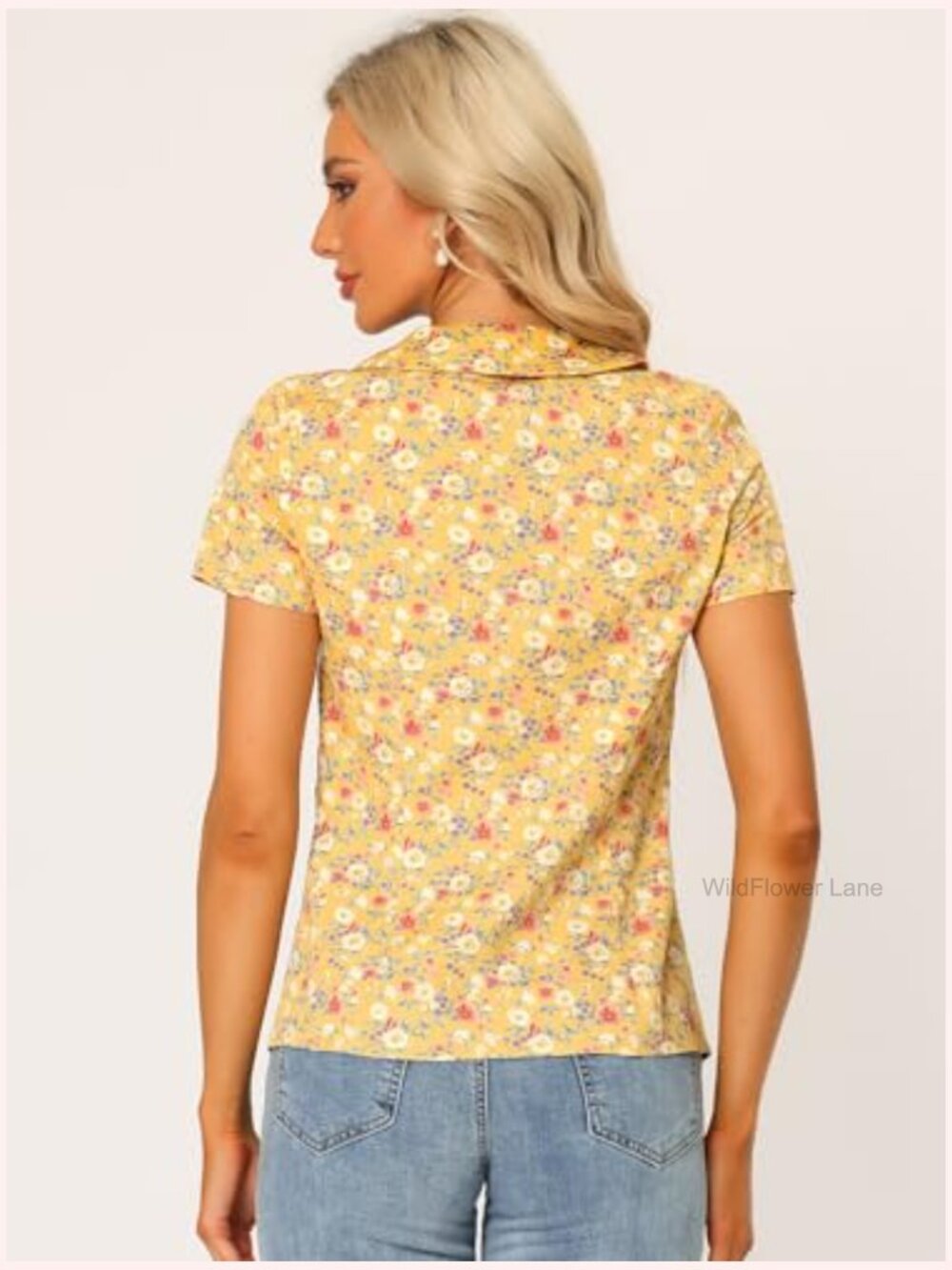 Vintage Floral Peter Pan Collar Button Front Blouse Short Sleeve - Picture 4 of 5
